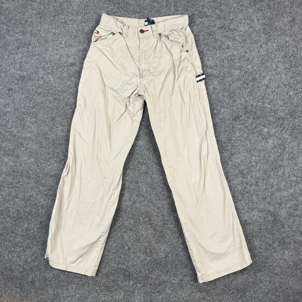 Tommy Hilfiger Carpenter Pants Boys Size 12 Beige Cotton Relaxed Fit Workwear